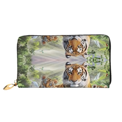 AkosOL Jungle Tigers Cub Ledergeldbörse, lange Clutch, weiches Material, Reißverschluss-Design, Anti-Verlust-Geld, 12 Bankkartenfächer, leicht, wasserdicht und langlebig für das stilvolle Mädchen, von AkosOL