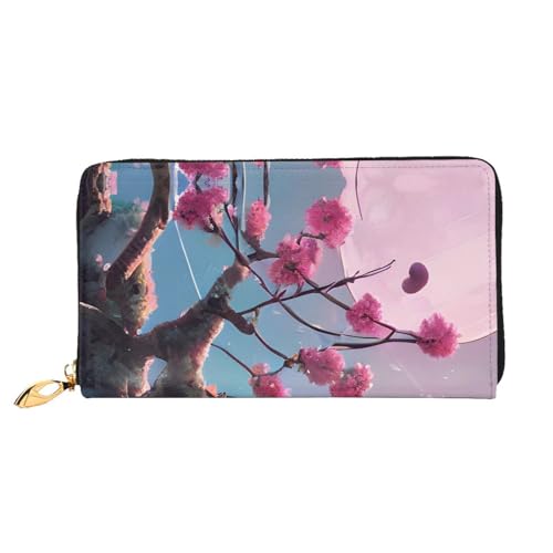 AkosOL Kleine rosa Blumen-Ledergeldbörse, lange Clutch-Geldbörse, weiches Material, Reißverschluss-Design, Anti-Verlust-Geld, 12 Bankkartenfächer, leicht, wasserdicht und langlebig für das stilvolle von AkosOL