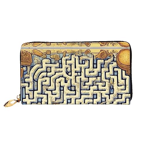 AkosOL Labyrinth Treasure Map Ledergeldbörse, lange Clutch, weiches Material, Reißverschluss-Design, Anti-Verlust-Geld, 12 Bankkartenfächer, leicht, wasserdicht und langlebig für das stilvolle von AkosOL