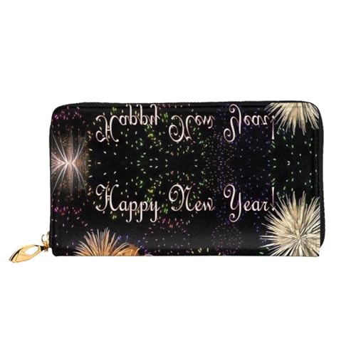 AkosOL Ledergeldbörse mit Aufschrift "Happy New Year", lange Clutch, weiches Material, Reißverschluss-Design, Anti-Verlust-Geld, 12 Bankkartenfächer, leicht, wasserdicht und langlebig für das von AkosOL