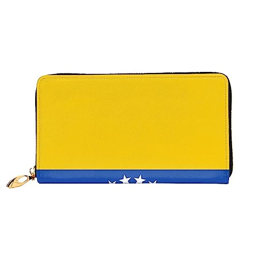 AkosOL Ledergeldbörse mit Flagge von Venezuela, lange Clutch, weiches Material, Reißverschluss-Design, Anti-Verlust-Geld, 12 Bankkartenfächer, leicht, wasserdicht und langlebig für das stilvolle von AkosOL