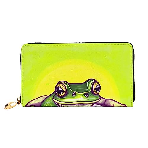 AkosOL Ledergeldbörse mit Frosch im Teich, lange Clutch, weiches Material, Reißverschluss-Design, Anti-Verlust-Geld, 12 Bankkartenfächer, leicht, wasserdicht und langlebig für das stilvolle Mädchen, von AkosOL