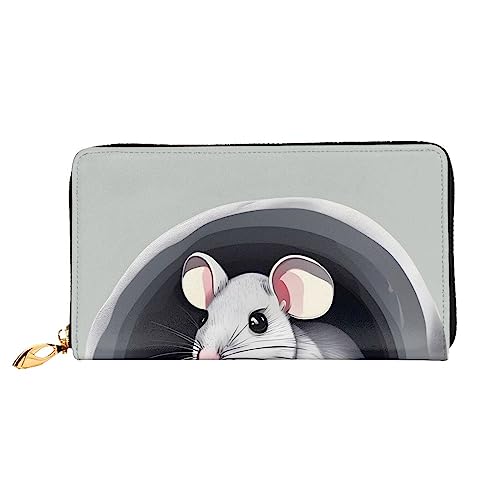 AkosOL Ledergeldbörse mit Maus im Loch, lange Clutch-Geldbörse, weiches Material, Reißverschluss-Design, Anti-Verlust-Geld, 12 Bankkartenfächer, leicht, wasserdicht und langlebig für das stilvolle von AkosOL