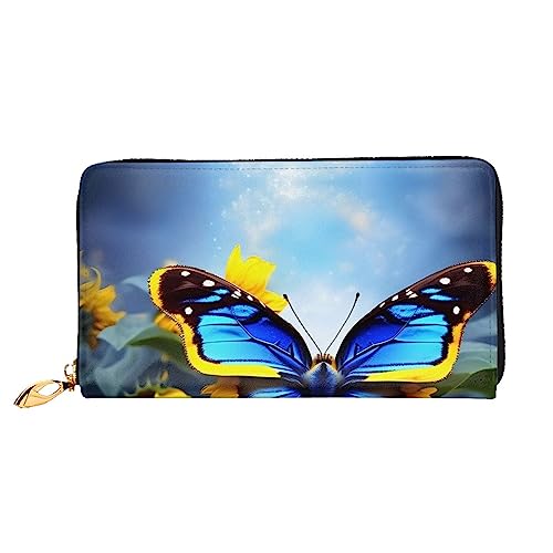 AkosOL Ledergeldbörse mit Sonnenblumen-Motiv, lange Clutch-Geldbörse, weiches Material, Reißverschluss-Design, Anti-Verlust-Geld, 12 Bankkartenfächer, leicht, wasserdicht und langlebig für das von AkosOL