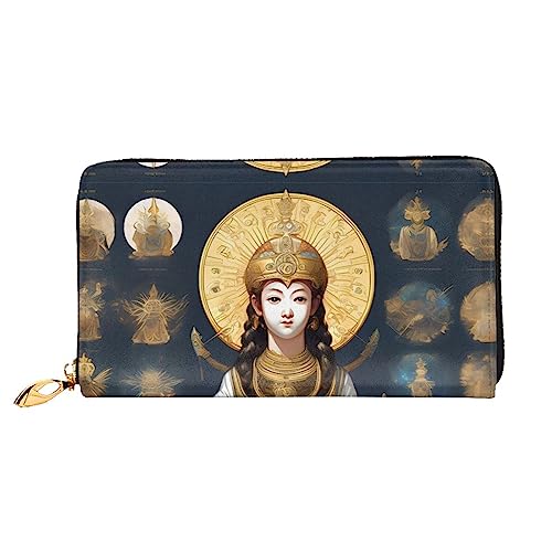 AkosOL Ledergeldbörse mit Statue-of-Gott, lange Clutch, weiches Material, Reißverschluss-Design, Anti-Verlust-Geld, 12 Bankkartenfächer, leicht, wasserdicht und langlebig für das stilvolle Mädchen, von AkosOL