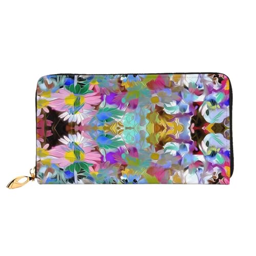 AkosOL Ledergeldbörse mit farbigen Blumen, lange Clutch, weiches Material, Reißverschluss-Design, Anti-Verlust-Geld, 12 Bankkartenfächer, leicht, wasserdicht und langlebig für das stilvolle Mädchen, von AkosOL