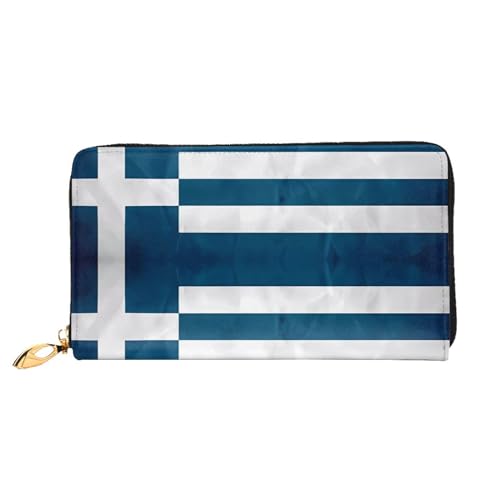 AkosOL Ledergeldbörse mit griechischer Flagge, lange Clutch, weiches Material, Reißverschluss-Design, Anti-Verlust-Geld, 12 Bankkartenfächer, leicht, wasserdicht und langlebig für das stilvolle von AkosOL