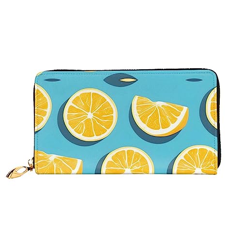 AkosOL Lemon Wedges Ledergeldbörse, lange Clutch, weiches Material, Reißverschluss-Design, Anti-Verlust-Geld, 12 Bankkartenfächer, leicht, wasserdicht und langlebig für das stilvolle Mädchen, Schwarz von AkosOL