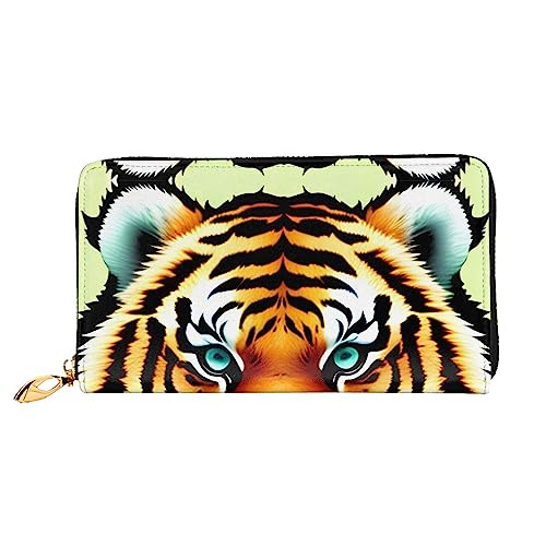 AkosOL Little Fat Tiger Head Ledergeldbörse, lange Clutch, weiches Material, Reißverschluss-Design, Anti-Verlust-Geld, 12 Bankkartenfächer, leicht, wasserdicht und langlebig für das stilvolle Mädchen, von AkosOL