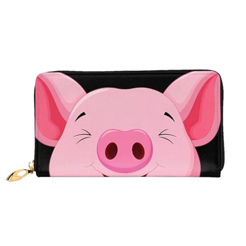 AkosOL Little Pink Pig Ledergeldbörse, lange Clutch, weiches Material, Reißverschluss-Design, Anti-Verlust-Geld, 12 Bankkartenfächer, leicht, wasserdicht und langlebig für das stilvolle Mädchen, von AkosOL