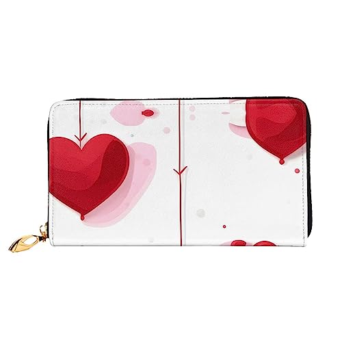 AkosOL Little Red Heart Ledergeldbörse, lange Clutch, weiches Material, Reißverschluss-Design, Anti-Verlust-Geld, 12 Bankkartenfächer, leicht, wasserdicht und langlebig für das stilvolle Mädchen, von AkosOL