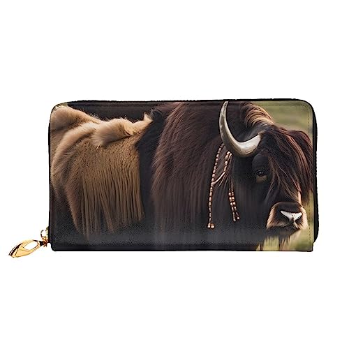 AkosOL Mighty Highland Yak Ledergeldbörse, lange Clutch, weiches Material, Reißverschluss-Design, Anti-Verlust-Geld, 12 Bankkartenfächer, leicht, wasserdicht und langlebig für das stilvolle Mädchen, von AkosOL