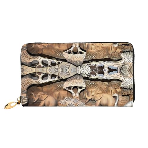 AkosOL Nature Elephants Ledergeldbörse, lange Clutch, weiches Material, Reißverschluss-Design, Anti-Verlust-Geld, 12 Bankkartenfächer, leicht, wasserdicht und langlebig für das stilvolle Mädchen, von AkosOL