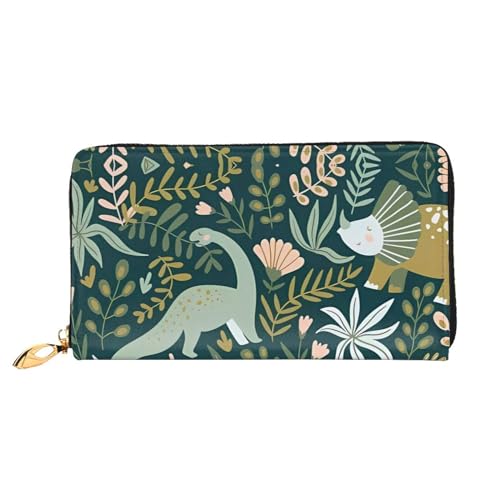 AkosOL Niedliche Dinosaurier-Ledergeldbörse, lange Clutch-Geldbörse, weiches Material, Reißverschluss-Design, Anti-Verlust-Geld, 12 Bankkartenfächer, leicht, wasserdicht und langlebig für das von AkosOL