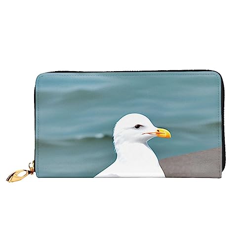 AkosOL Niedliche Möwen-Ledergeldbörse, lange Clutch-Geldbörse, weiches Material, Reißverschluss-Design, Anti-Verlust-Geld, 12 Bankkartenfächer, leicht, wasserdicht und langlebig für das stilvolle von AkosOL