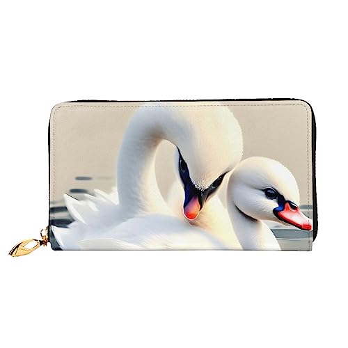 AkosOL Niedliche kleine Schwan-Ledergeldbörse, lange Clutch-Geldbörse, weiches Material, Reißverschluss-Design, Anti-Verlust-Geld, 12 Bankkartenfächer, leicht, wasserdicht und langlebig für das von AkosOL