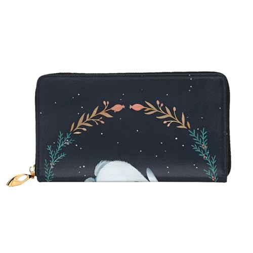 AkosOL Niedliche weiße Kaninchen-Leder-Geldbörse, lange Clutch-Geldbörse, weiches Material, Reißverschluss-Design, Anti-Verlust-Geld, 12 Bankkartenfächer, leicht, wasserdicht und langlebig für das von AkosOL