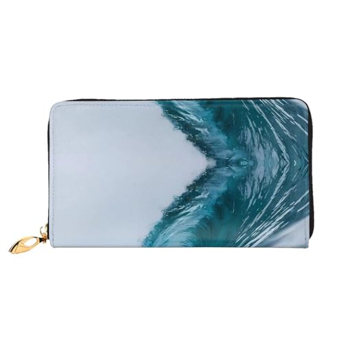 AkosOL Ocean Green Wave Surf Leather Wallet,Long Clutch Purse,Soft Material,Zip Design Anti-Loss Money,12 Bank Card Slots,Lightweight,Waterproof and Durable for The Stylish Girl, Schwarz , von AkosOL