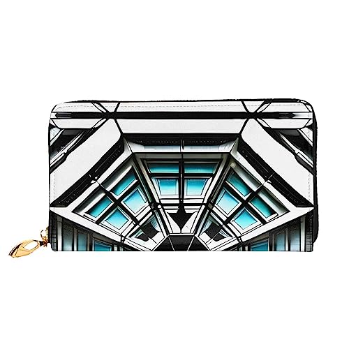 AkosOL Octagon Building Leather Wallet,Long Clutch Purse,Soft Material,Zip Design Anti-Loss Money,12 Bank Card Slots,Lightweight,Waterproof and Durable for The Stylish Girl, Schwarz , Einheitsgröße von AkosOL