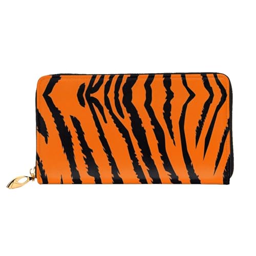 AkosOL Orange Tiger Leopard Leder Geldbörse, lange Clutch, weiches Material, Reißverschluss-Design, Anti-Verlust-Geld, 12 Bankkartenfächer, leicht, wasserdicht und langlebig für das stilvolle Mädchen, von AkosOL