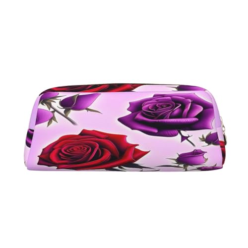 AkosOL PVC-Federmäppchen mit roten und violetten Rosen, klein und einfach, großes Fassungsvermögen, bietet Platz für 30 Stifte, gepolstertes Futter für sicheren Schutz für Gegenstände von AkosOL
