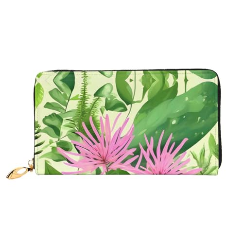 AkosOL Pink Plant Flowers Leather Wallet,Long Clutch Purse,Soft Material,Zip Design Anti-Loss Money,12 Bank Card Slots,Lightweight,Waterproof and Durable for The Stylish Girl, Schwarz , Einheitsgröße von AkosOL