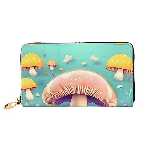 AkosOL Pretty Little Mushrooms Ledergeldbörse, lange Clutch, weiches Material, Reißverschluss-Design, Anti-Verlust-Geld, 12 Bankkartenfächer, leicht, wasserdicht und langlebig für das stilvolle von AkosOL