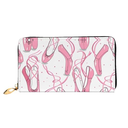 AkosOL Rosa Ballettschuhe Leder Geldbörse, lange Clutch, weiches Material, Reißverschluss-Design, Anti-Verlust-Geld, 12 Bankkartenfächer, leicht, wasserdicht und langlebig für das stilvolle Mädchen, von AkosOL