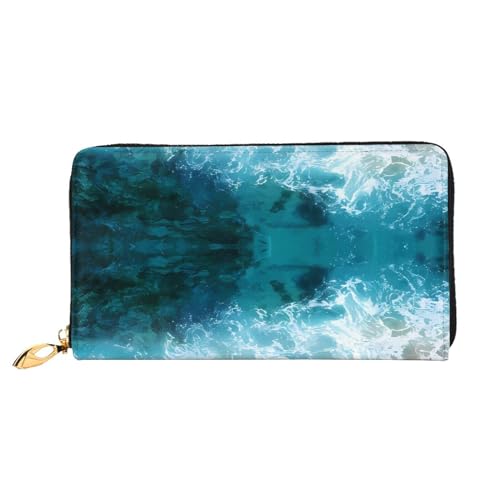 AkosOL Schöne Ocean Waves Ledergeldbörse, lange Clutch-Geldbörse, weiches Material, Reißverschluss-Design, Anti-Verlust-Geld, 12 Bankkartenfächer, leicht, wasserdicht und langlebig für das stilvolle von AkosOL