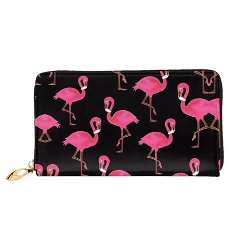 AkosOL Schöne rosa Flamingos Ledergeldbörse, lange Clutch-Geldbörse, weiches Material, Reißverschluss-Design, Anti-Verlust-Geld, 12 Bankkartenfächer, leicht, wasserdicht und langlebig für das von AkosOL