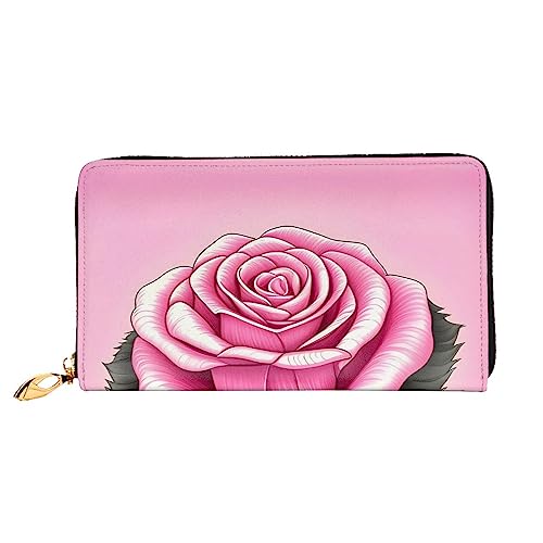 AkosOL Schöne rosa Rosen-Ledergeldbörse, lange Clutch-Geldbörse, weiches Material, Reißverschluss-Design, Anti-Verlust-Geld, 12 Bankkartenfächer, leicht, wasserdicht und langlebig für das stilvolle von AkosOL