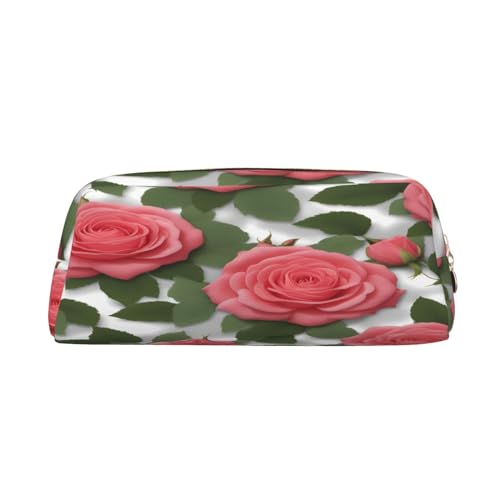 AkosOL Schönes PVC-Federmäppchen mit rosa Rosen, klein und einfach, großes Fassungsvermögen, bietet Platz für 30 Stifte, gepolstertes Futter für sicheren Schutz für Gegenstände von AkosOL