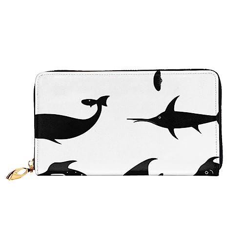 AkosOL Schwarze und weiße Fischleder-Geldbörse, lange Clutch-Geldbörse, weiches Material, Reißverschluss-Design, Anti-Verlust-Geld, 12 Bankkartenfächer, leicht, wasserdicht und langlebig für das von AkosOL