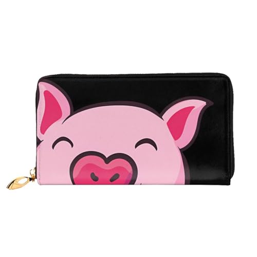 AkosOL Smile Pink Pig Leather Wallet,Long Clutch Purse,Soft Material,Zip Design Anti-Loss Money,12 Bank Card Slots,Lightweight,Waterproof and Durable for The Stylish Girl, Schwarz , Einheitsgröße von AkosOL