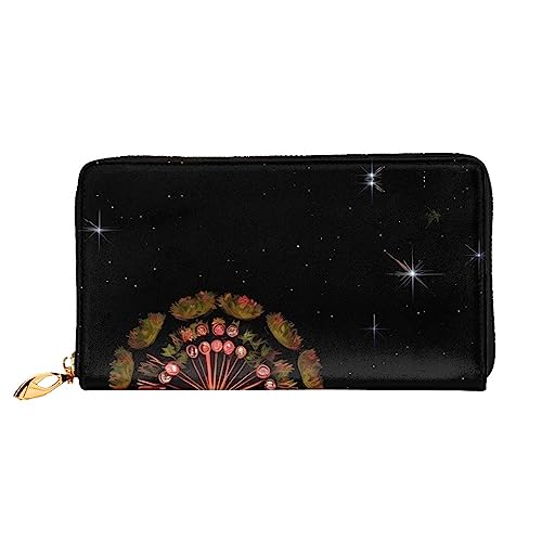 AkosOL Starry Pusteblumen-Ledergeldbörse, lange Clutch-Geldbörse, weiches Material, Reißverschluss-Design, Anti-Verlust-Geld, 12 Bankkartenfächer, leicht, wasserdicht und langlebig für das stilvolle von AkosOL