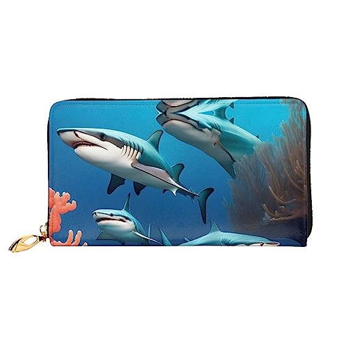 AkosOL Submarine Shark Coral Leather Wallet,Long Clutch Purse,Soft Material,Zip Design Anti-Loss Money,12 Bank Card Slots,Lightweight,Waterproof and Durable for The Stylish Girl, Schwarz , von AkosOL