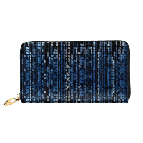 AkosOL The Blue Binary Leather Wallet,Long Clutch Purse,Soft Material,Zip Design Anti-Loss Money,12 Bank Card Slots,Lightweight,Waterproof and Durable for The Stylish Girl, Schwarz , Einheitsgröße von AkosOL