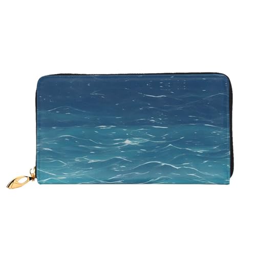 AkosOL The Deep Blue Sea Ledergeldbörse, lange Clutch, weiches Material, Reißverschluss-Design, Anti-Verlust-Geld, 12 Bankkartenfächer, leicht, wasserdicht und langlebig für das stilvolle Mädchen, von AkosOL