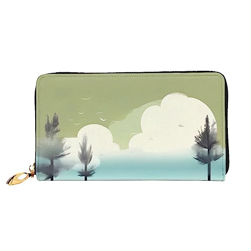 AkosOL Tranquil Lakes Ledergeldbörse, lange Clutch, weiches Material, Reißverschluss-Design, Anti-Verlust-Geld, 12 Bankkartenfächer, leicht, wasserdicht und langlebig für das stilvolle Mädchen, von AkosOL