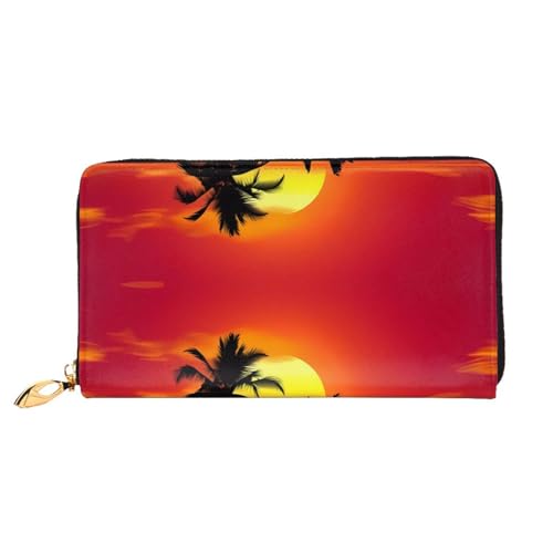 AkosOL Tropical Sunset Ledergeldbörse, lange Clutch, weiches Material, Reißverschluss-Design, Anti-Verlust-Geld, 12 Bankkartenfächer, leicht, wasserdicht und langlebig für das stilvolle Mädchen, von AkosOL