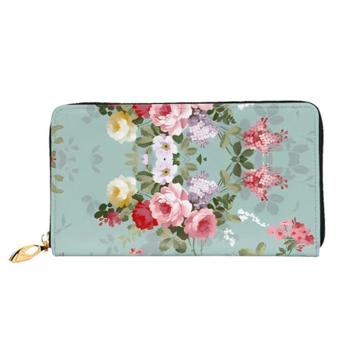 AkosOL Vintage Floral Flowers Leather Wallet,Long Clutch Purse,Soft Material,Zip Design Anti-Loss Money,12 Bank Card Slots,Lightweight,Waterproof and Durable for The Stylish Girl, Schwarz , von AkosOL