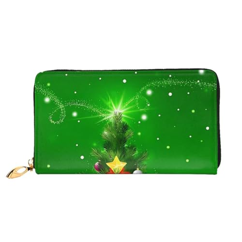 AkosOL Weihnachtsbäume Geschenke Ledergeldbörse, lange Clutch, weiches Material, Reißverschluss-Design, Anti-Verlust-Geld, 12 Bankkartenfächer, leicht, wasserdicht und langlebig für das stilvolle von AkosOL