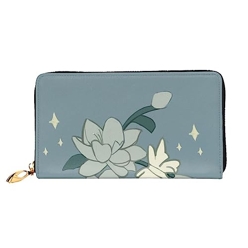 AkosOL Weiße Bauhinia Ledergeldbörse, lange Clutch, weiches Material, Reißverschluss-Design, Anti-Verlust-Geld, 12 Bankkartenfächer, leicht, wasserdicht und langlebig für das stilvolle Mädchen, von AkosOL