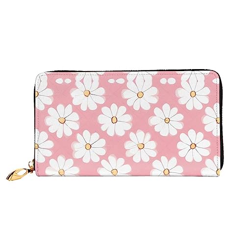 AkosOL Weiße Chrysanthemen-Ledergeldbörse, lange Clutch-Geldbörse, weiches Material, Reißverschluss-Design, Anti-Verlust-Geld, 12 Bankkartenfächer, leicht, wasserdicht und langlebig für das stilvolle von AkosOL