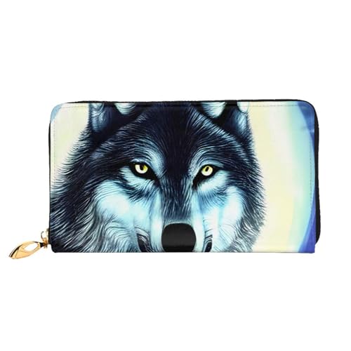 AkosOL Wolf Under Moon Ledergeldbörse, lange Clutch, weiches Material, Reißverschluss-Design, Anti-Verlust-Geld, 12 Bankkartenfächer, leicht, wasserdicht und langlebig für das stilvolle Mädchen, von AkosOL