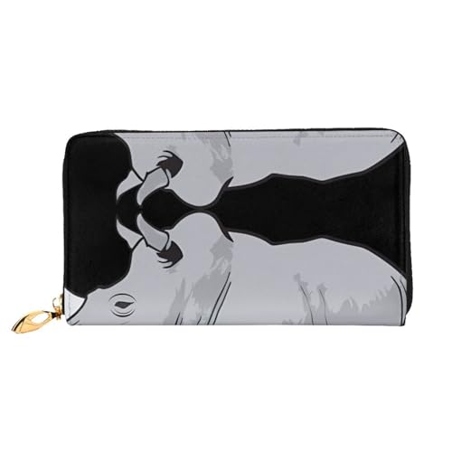 Animal Nashorn Ledergeldbörse, lange Clutch, weiches Material, Reißverschluss-Design, Anti-Verlust-Geld, 12 Bankkartenfächer, leicht, wasserdicht und langlebig für das stilvolle Mädchen, Schwarz , von AkosOL