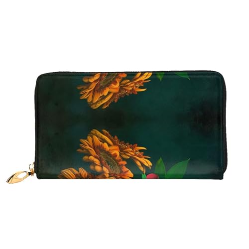 Geldbörse aus Leder, Sonnenblume und Rose, lange Clutch, weiches Material, Reißverschluss-Design, Anti-Verlust-Geld, 12 Bankkartenfächer, leicht, wasserdicht und langlebig für das stilvolle Mädchen, von AkosOL