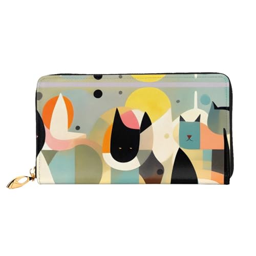 Mid-Century Modern Art Cat Leather Wallet,Long Clutch Purse,Soft Material,Zip Design Anti-Loss Money,12 Bank Card Slots,Lightweight,Waterproof and Durable for The Stylish Girl, Schwarz , Einheitsgröße von AkosOL