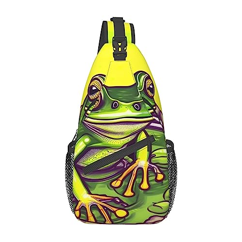 Multifunktionale Nylon-Brusttasche, Frosch im Teich, leicht und tragbar, geeignet für Männer und Frauen, perfekte Größe, langlebig und wasserdicht, Schwarz, Einheitsgröße von AkosOL