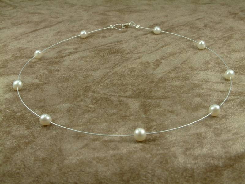 Draht - Halskette Mit Weißen Perlen 6 6.5 Mm von AkoyaPearls